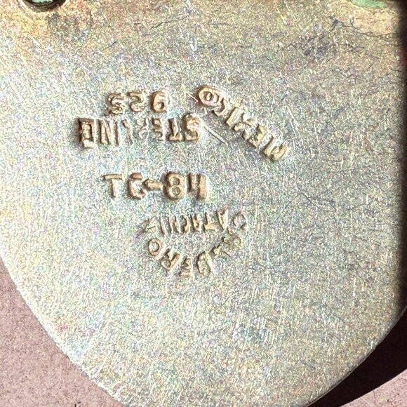 Vintage Sterling Silver & Turquoise Rosette Pin Pendant Taxco Mexico - Picture 5 of 5